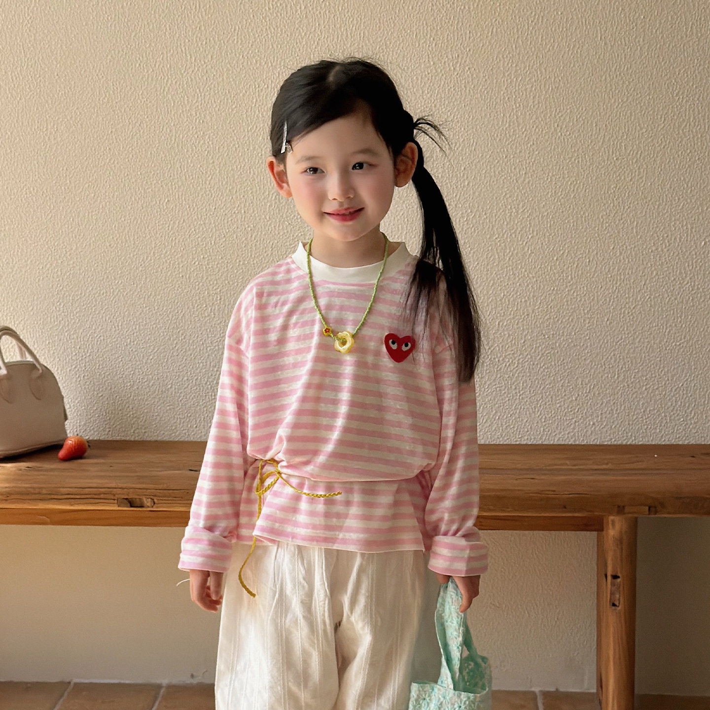 女童夏季轻薄条纹长袖T恤2026新款儿童宽松休闲宝宝夏装防晒上衣
