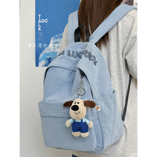 港风慵懒牛仔书包美式 复古高中大学生大容量双肩包初中生旅行背包