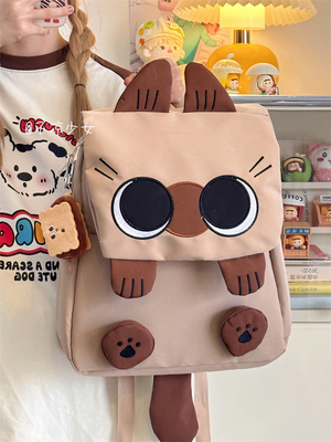 可爱丑萌猫咪书包日系ins小众卡通暹罗猫大容量双肩包小学生背包