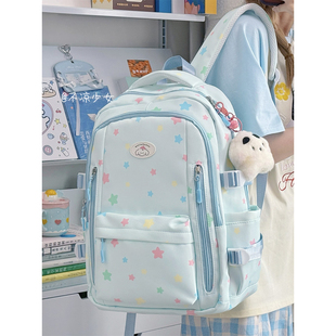 多隔层可爱星星初中生书包女高中学生大容量双肩包森系小清新背包