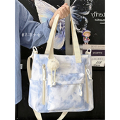 扎染大容量轻便单肩斜挎包小众设计手提托特包学生上课补习通勤包