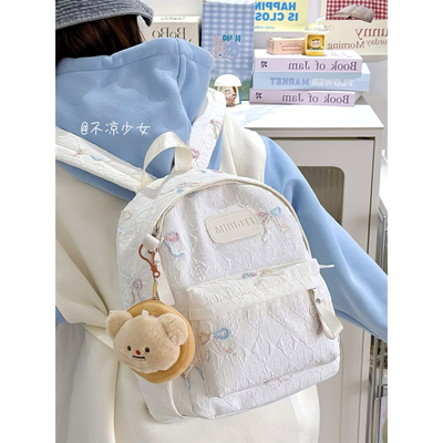 褶皱蝴蝶结轻便小书包可爱小清新迷你双肩包森系少女简约百搭背包