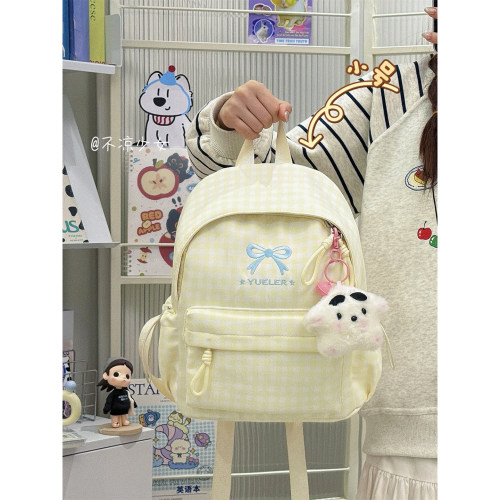 高颜值蝴蝶结格子书包学生休闲迷你双肩包可爱甜美小清新少女背包