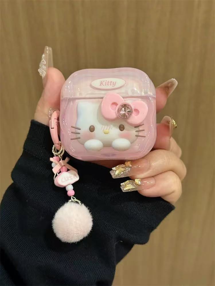 大头粉钻凯蒂猫适用于倍思w04pro新款2023蓝牙耳机保护套软壳倍思E3带挂件倍思w042025版