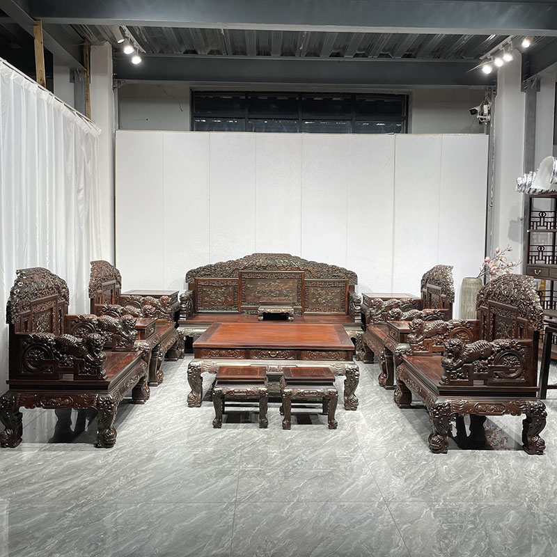 狮头沙发十三件套大红酸枝沙发交趾黄檀红木家具客厅沙发组合