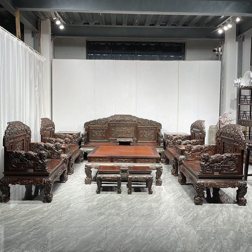 狮头沙发十三件套大红酸枝沙发交趾黄檀红木家具客厅沙发组合