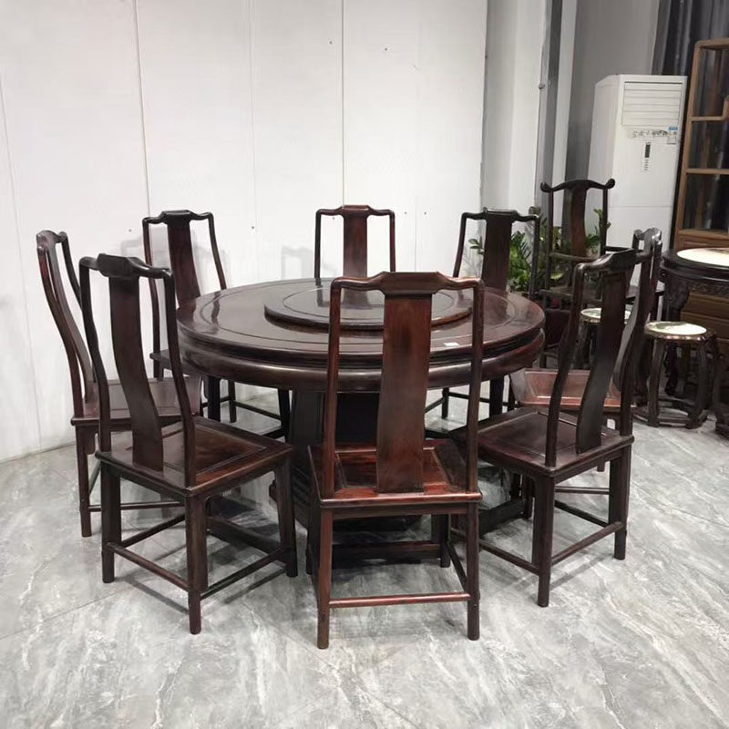 红木家具大红酸枝136cm素面圆餐桌新中式客厅实木餐桌椅组合