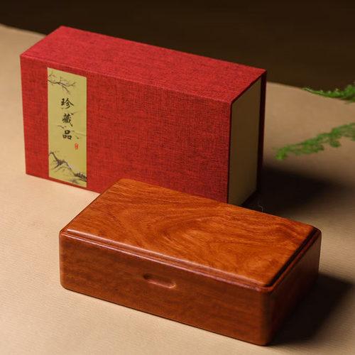 缅甸花梨全独板首饰盒手镯饰品珠宝箱红木梳妆台桌面翻盖收纳盒