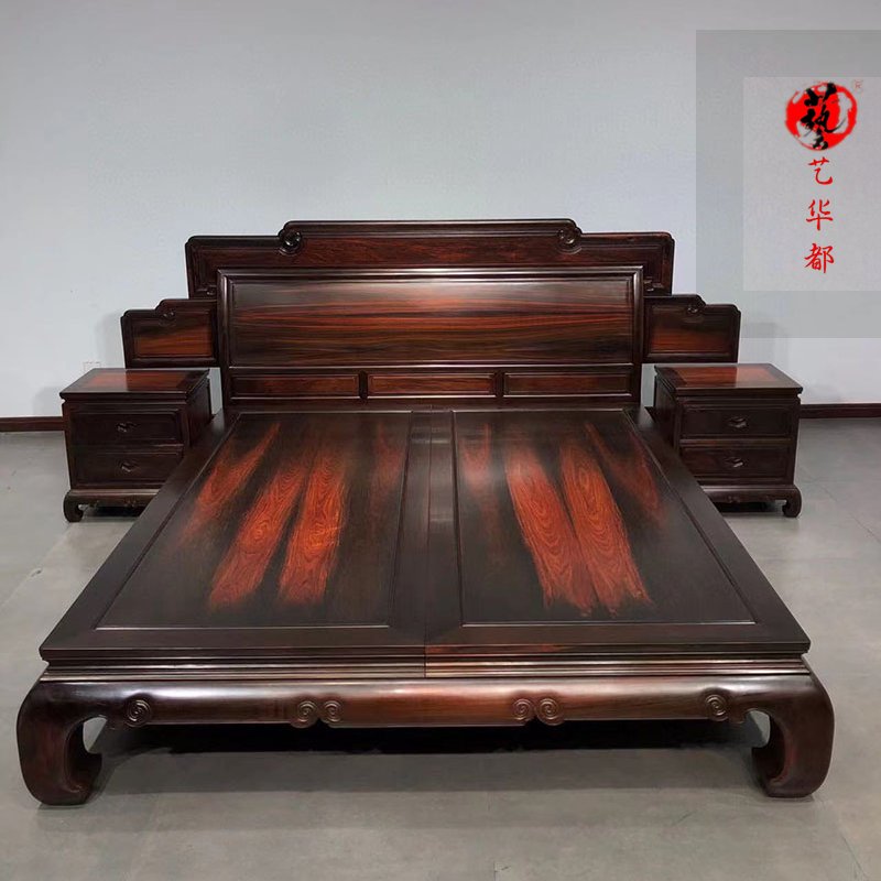 红木家具大红酸枝明式高低床黑飘红双人床婚床仿古典新中式卧室床