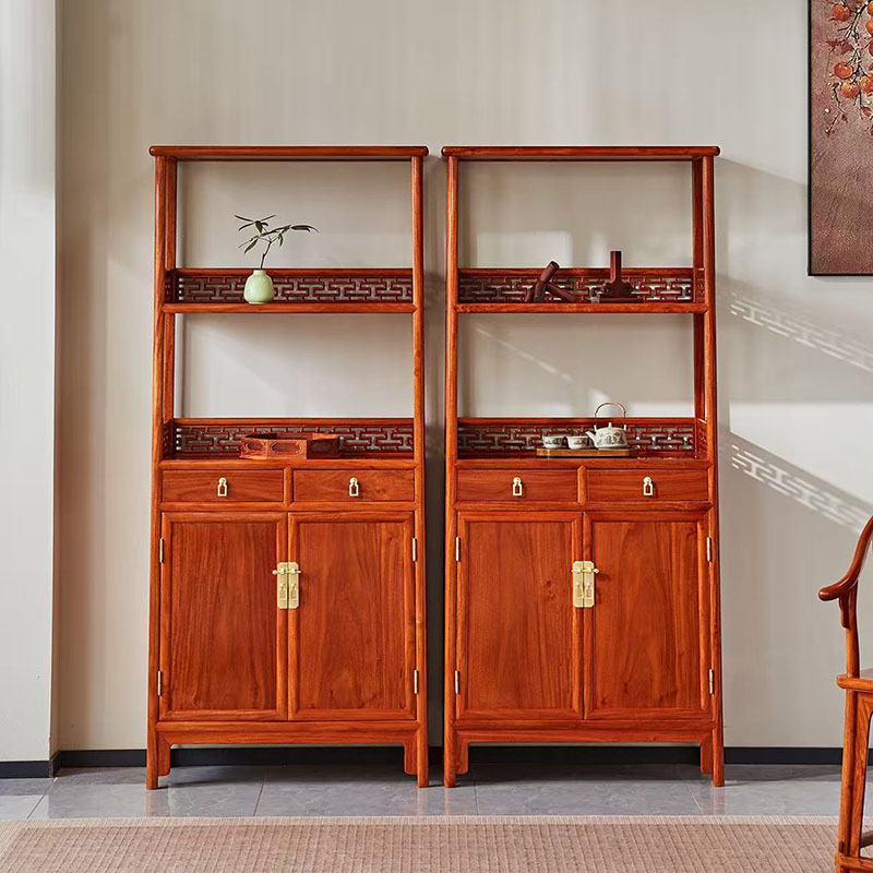 缅甸花梨围栏书柜大果紫檀全实木客厅落地简约多层置物架展示柜