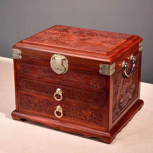 赞比亚紫檀首饰盒木质高档精致珠宝首饰盒中式复古带锁实木大容量