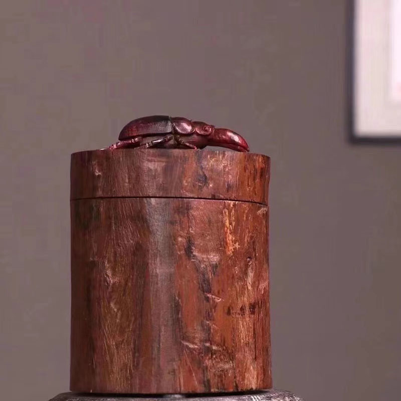 印度小叶紫檀实木茶罐富甲一方茶叶罐拆房老料手工雕刻收藏