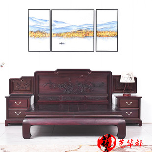 红木家具赞比亚血檀高低床长2.0 1.5米实木清式 卧室床带抽屉柜