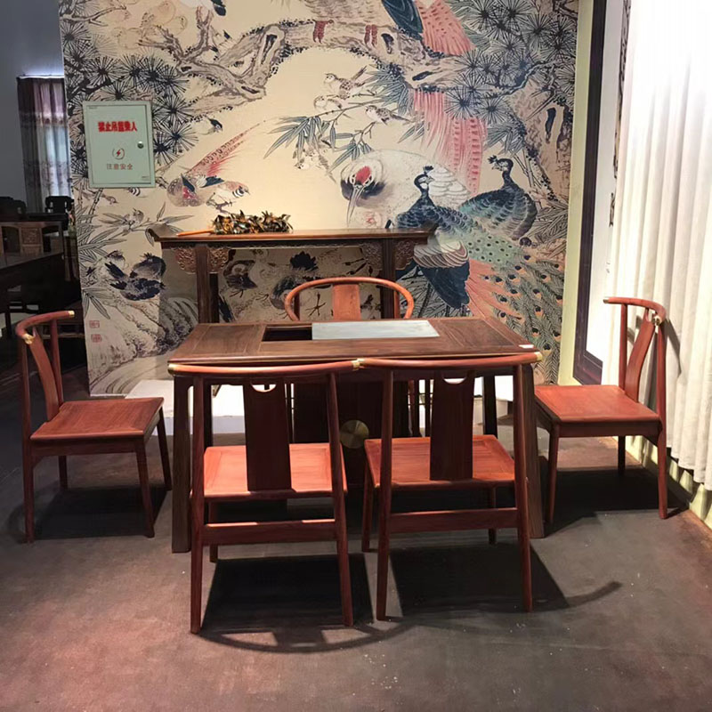 赞比亚紫檀茶桌椅组合新中式实木茶台客厅家用功夫禅意茶几茶道
