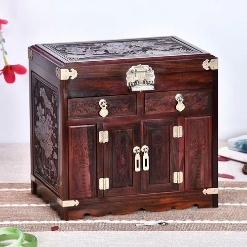 大红酸枝首饰盒中式实木多层首饰收纳盒大容量带锁珠宝箱结婚送礼