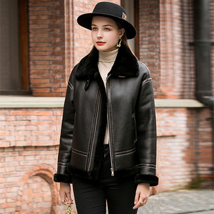 冬季 女加绒小个子仿皮草服黑色皮毛一体外套潮 皮草2022年新款