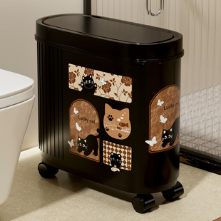 卫生间垃圾桶中古风厕所家用带盖滑轮子窄缝大号容量专用卧室纸篓