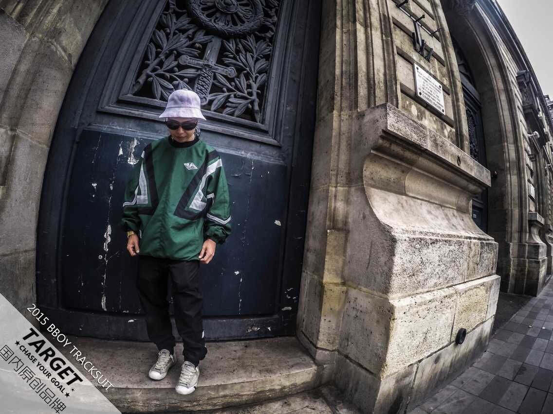 TARGET原宿风Vintage古着墨绿配色套头宽松复古橄榄风衣外套男