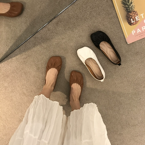 Весна 2023 г. Новая складка бабушка квадратная голова ретро литературная вечерняя мягкая кожаная кожаная нежная материнская женщина плоская одиночная обувь