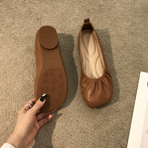 Весна 2023 г. Новая складка бабушка квадратная голова ретро литературная вечерняя мягкая кожаная кожаная нежная материнская женщина плоская одиночная обувь