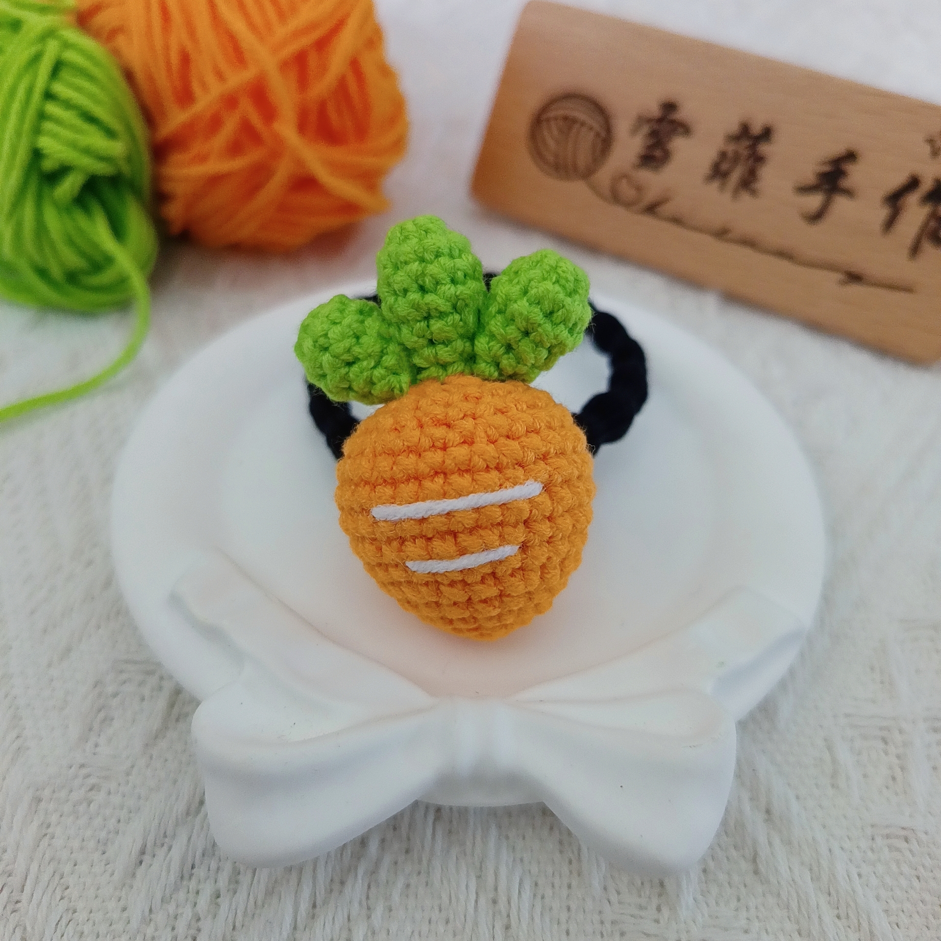 成品毛线钩针编织可爱胡萝卜发圈儿童大号不伤发粗皮筋高弹力头绳