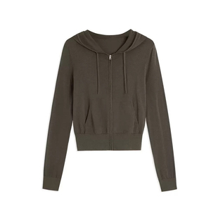 正确版alrig 三色经典基础款软薄绵羊毛连帽拉链弹力针织开衫外套