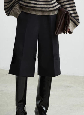 THEM 丨秋冬加厚版精纺羊毛_INS高时髦百慕大过膝中裤
