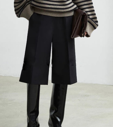 THEM 丨秋冬加厚版精纺羊毛_INS高时髦百慕大过膝中裤