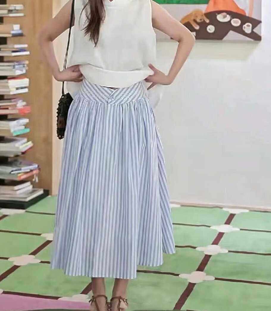 KO 航海艺术家法式马德拉刺绣弧形宽腰条纹半身伞裙两色KIA,女装/女士精品,半身裙,淘宝优惠券,粉丝福利购,淘宝优惠卷