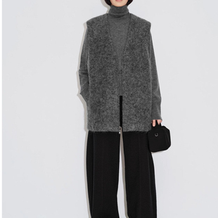ja   秘鲁进口羊驼毛拉毛简约廓形百搭V领开衫马甲外套