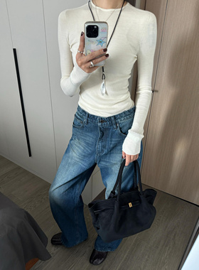 alright 076H蓝色洗水赤耳丹宁红边宽松直筒牛仔裤