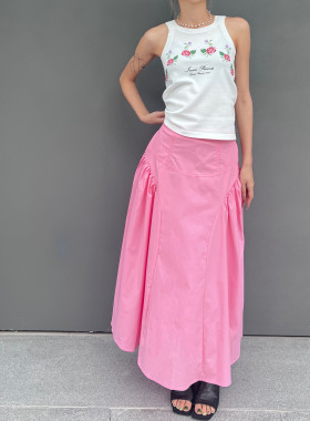 Dakiyo KO桃粉轻礼服半裙弧形分割褶裥大摆A型伞裙空气感轻盈KIA