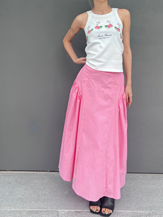 KO桃粉轻礼服半裙弧形分割褶裥大摆A型伞裙空气感轻盈KIA Dakiyo