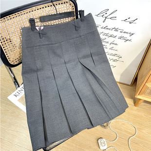 Dakiyo 灰色三面可穿百褶裙复古显瘦显高A字半身裙 Bella约会私服
