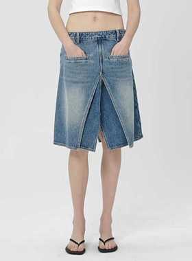 Bella约会街头 RARELY多面可穿A型搭片牛仔半裙 经典蓝半身裙短裙