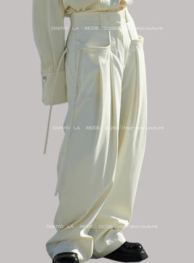 FAITING 小众设计宽松垂感裤通勤休闲西裤纯色男女拖地长裤阔腿裤