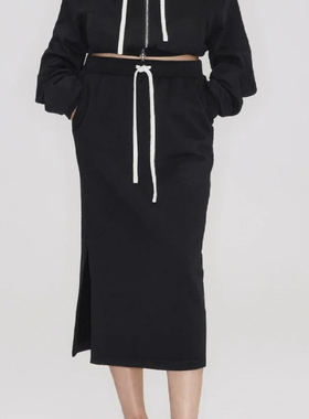 正确版RA  SS23 系带侧开叉卫衣直筒半裙黑色/白色/灰色