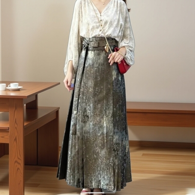 三吉【醉琼芳】新中式国风鎏金马面裙A字半身裙秋冬款长裙潮