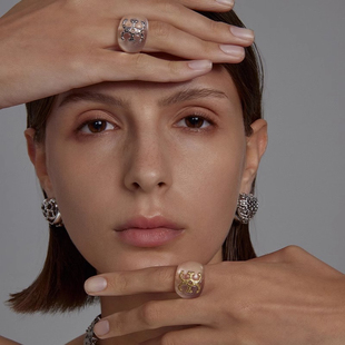 复古戒指 夸张百搭戒指气质简约法式 25年新款 透明树脂大LOGO时尚