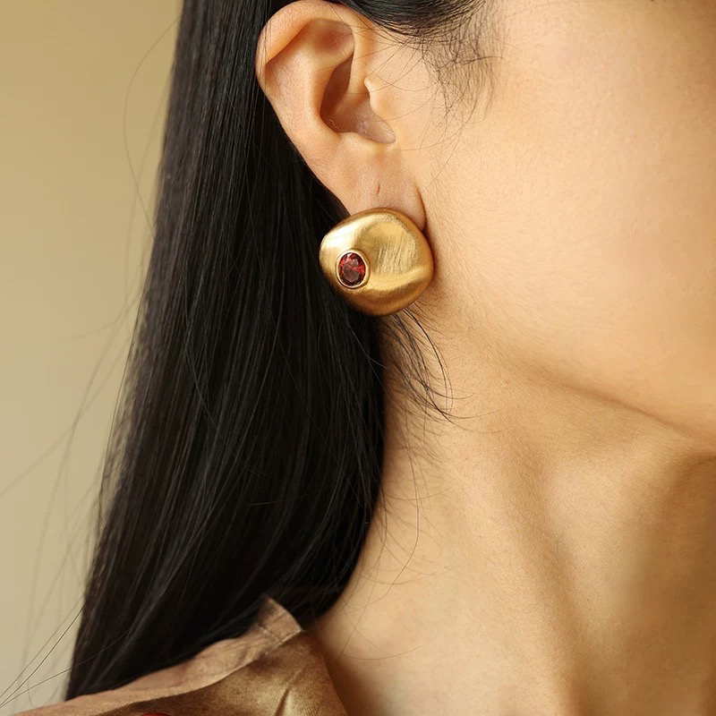 vintage 复古金丝耳环女欧美轻奢小众设计高级感金色磨砂耳钉耳饰