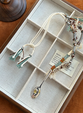 波西米亚编织流苏勺子镶钻长项链民族风小众设计松弛百搭复古中性