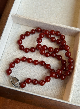 新年复古天然红玛瑙手工串珠项链小众叠戴锁骨链气质百搭新中式女