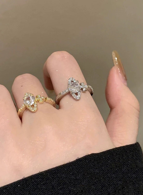 欧美小众ins土星设计戒指锆石镂空几何镶钻金属风开口戒潮酷男女