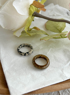 ins复古中式琥珀色戒指度假风高级感个性小众几何宽食指戒指环