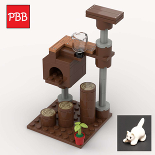 小积木颗粒小猫玩具屋摆件MOC宠物爬行架可爱小奶猫动物造景配件