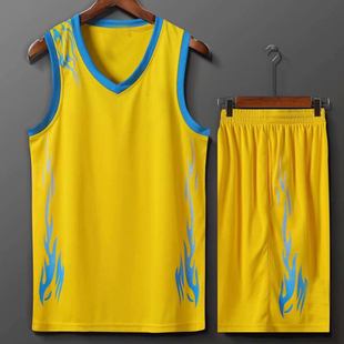 侧袋篮球服套装 男女夏背心裤 球衣定制篮球服篮球训练服200004黄色