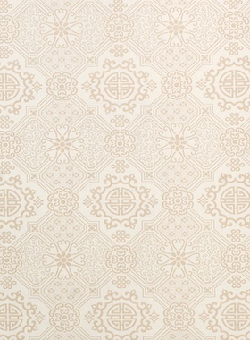 无纺布米黄色新中式格子壁纸 深红色浅灰色中式福寿纹吉祥纹墙纸