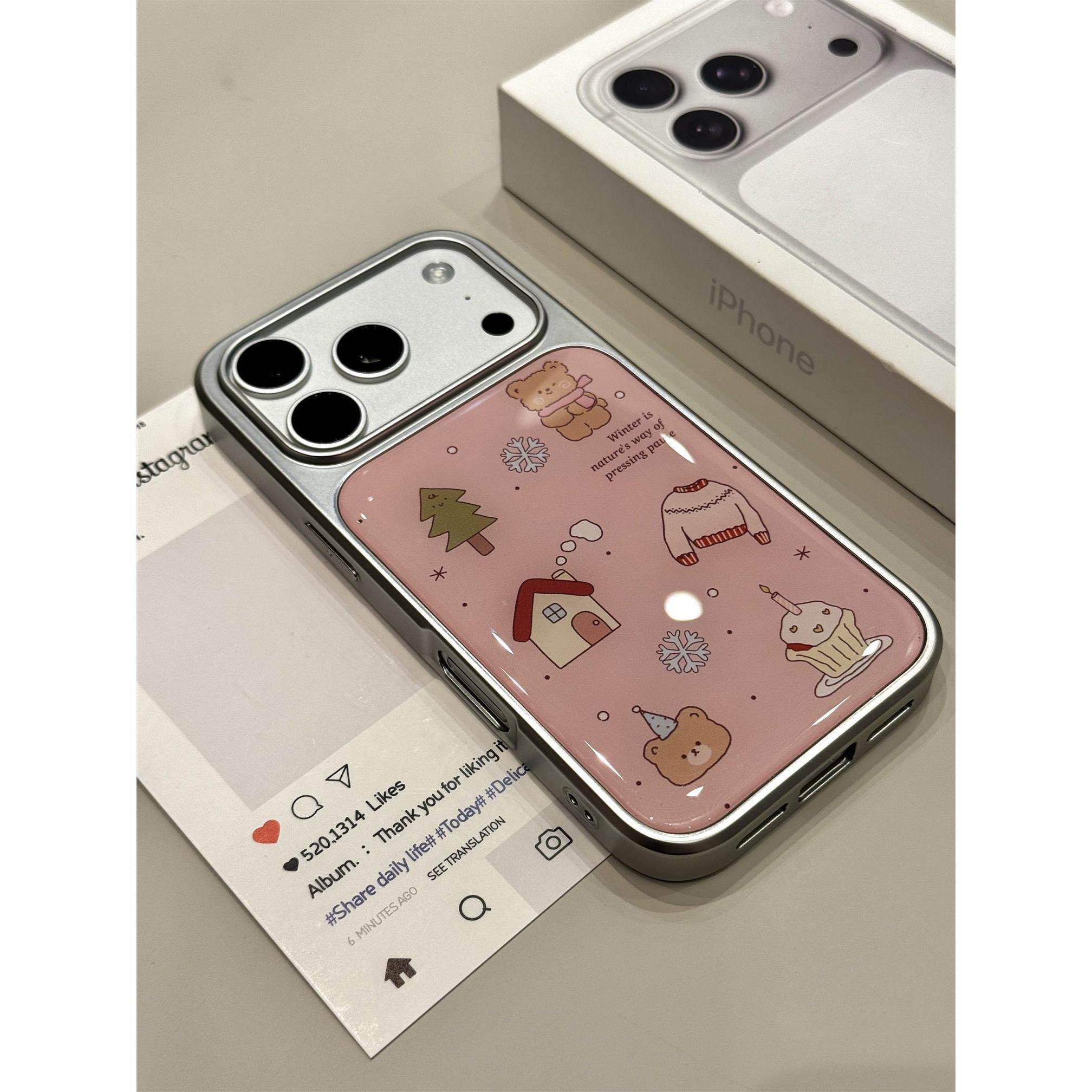 冬日粉底雪花甜品毛衣小熊适用于iphone17promax苹果16pro壳15promax可爱卡通童趣创意新款防摔