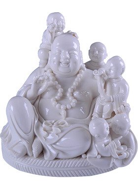 多子五子弥勒佛像陶瓷客厅家居装饰中式摆件白瓷大肚笑佛五子登科