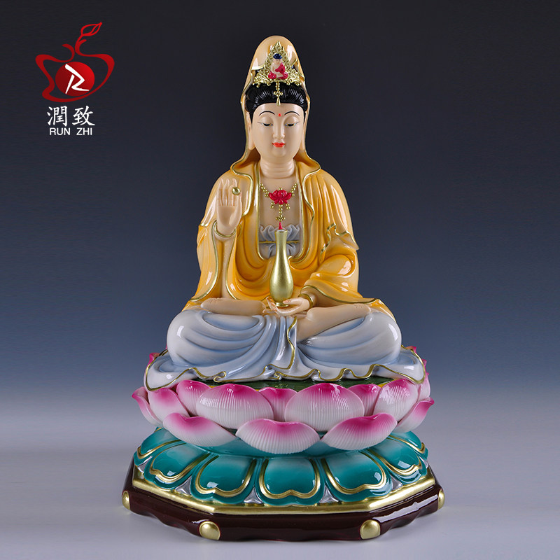 观音佛像客厅家居佛堂供奉摆件坐莲观世音菩萨佛像陶瓷雕塑工艺品